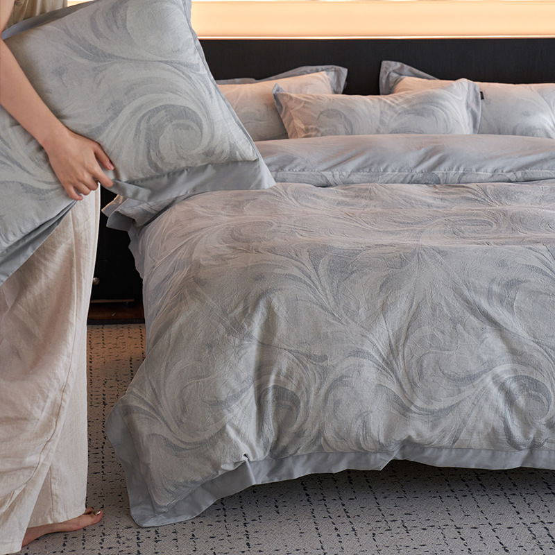 Flax jacquard satin brushed bedding four-piece set