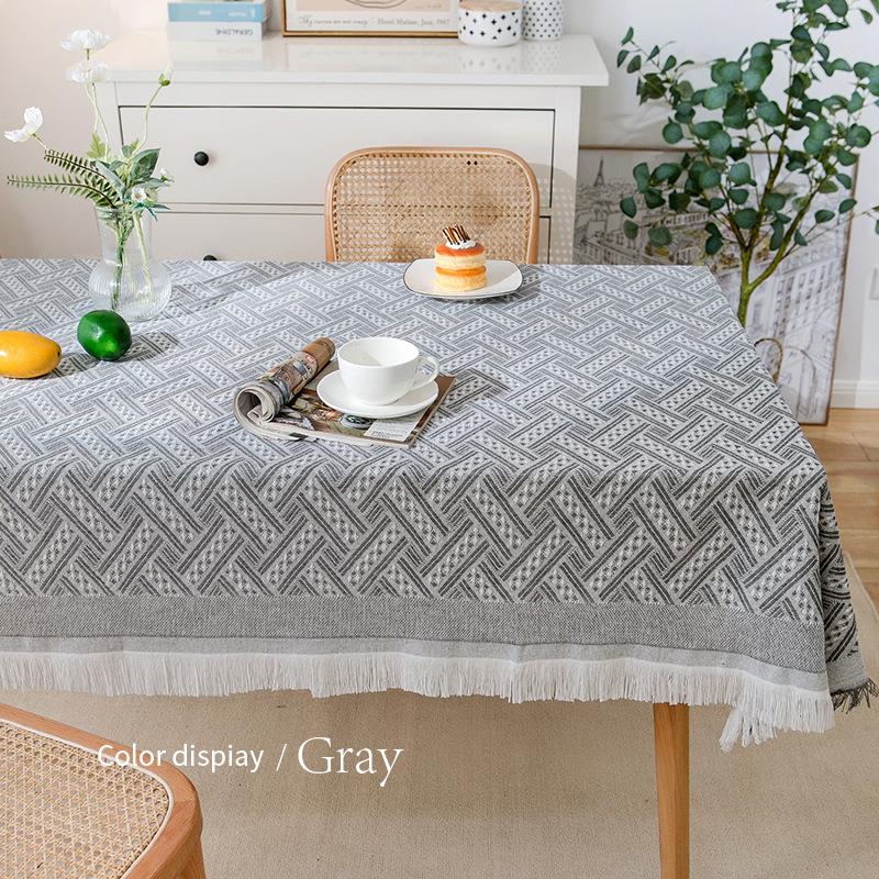 Coffee table cloth with tassels, wear-resistant tablecloth, dust-proof waffle tablecloth, round tablecloth