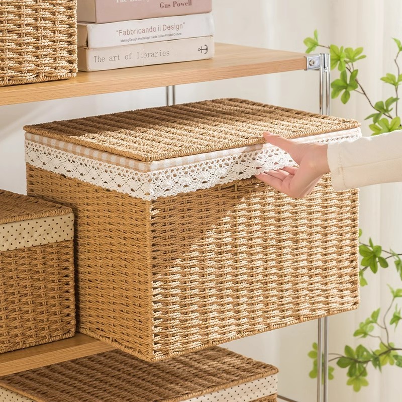 Household rattan-like woven storage box with lid
