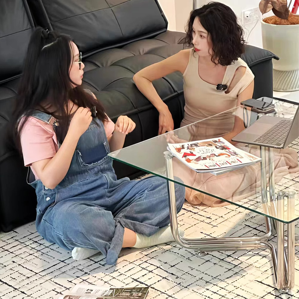 Mid-century stainless steel glass coffee table