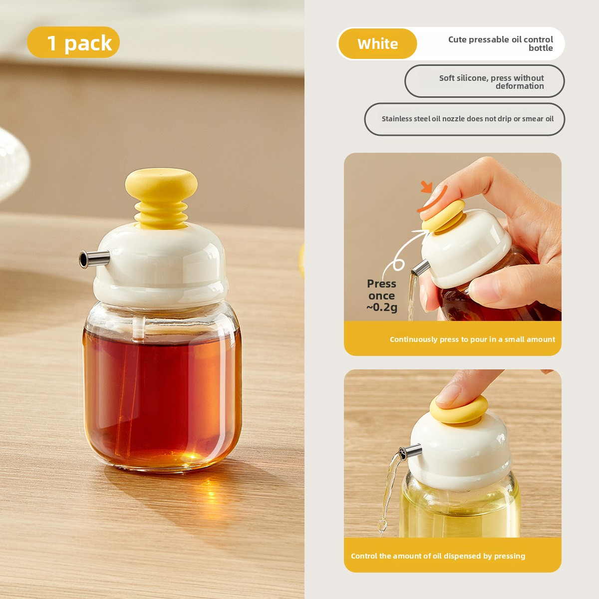 Press-type oil bottle, glass controlled-quantity seasoning bottle