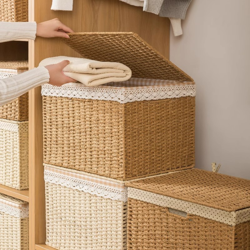 Household rattan-like woven storage box with lid