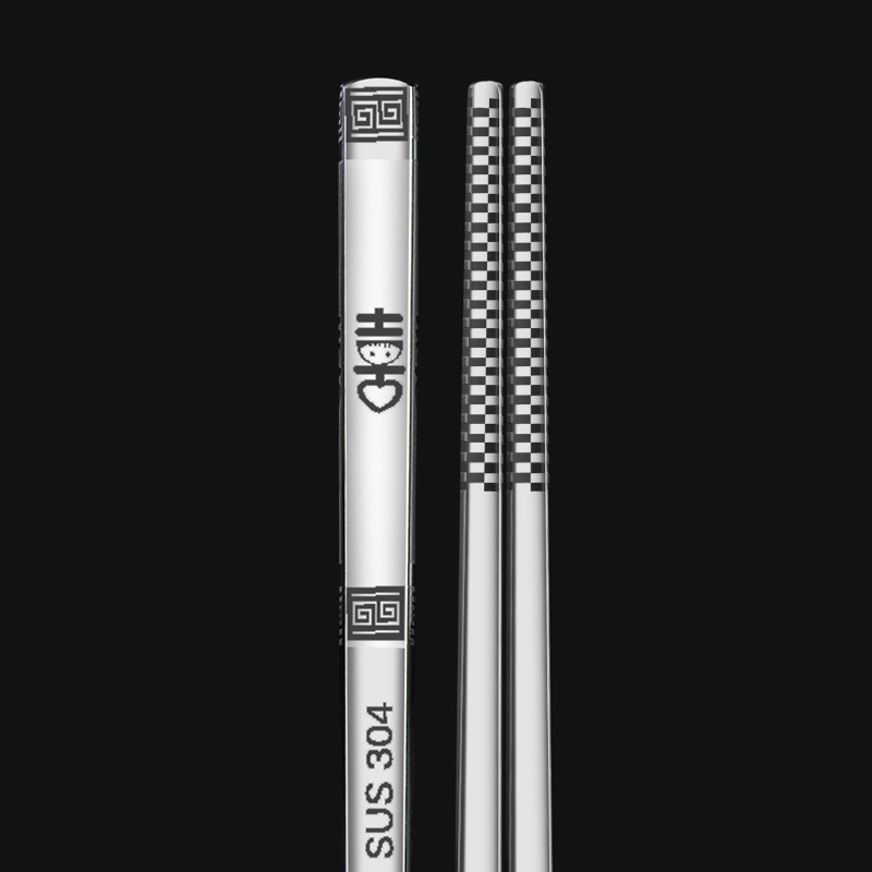 304 square stainless steel chopsticks, laser anti-slip, anti-scald and anti-rolling tableware
