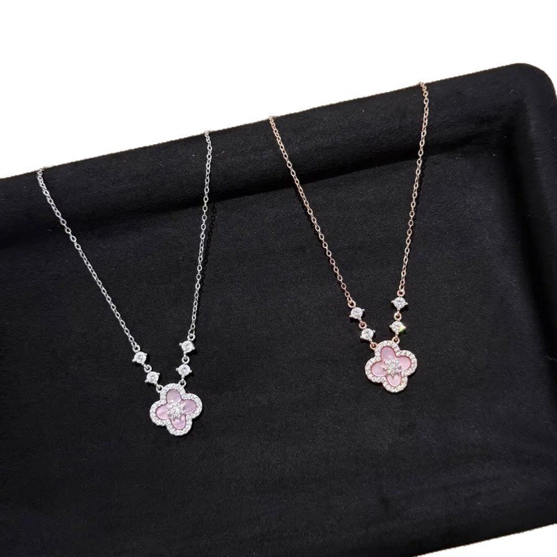 Cherry Blossom Pink Mother-of-Pearl Four-Leaf Clover Necklace