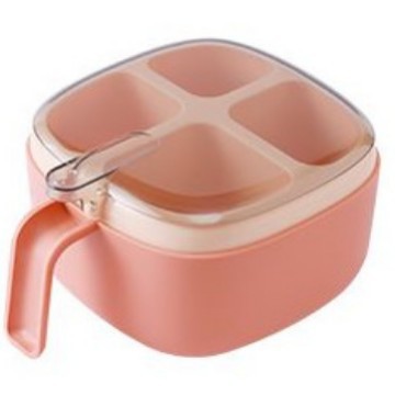 Press-type four-compartment condiment box with transparent lid and spoon