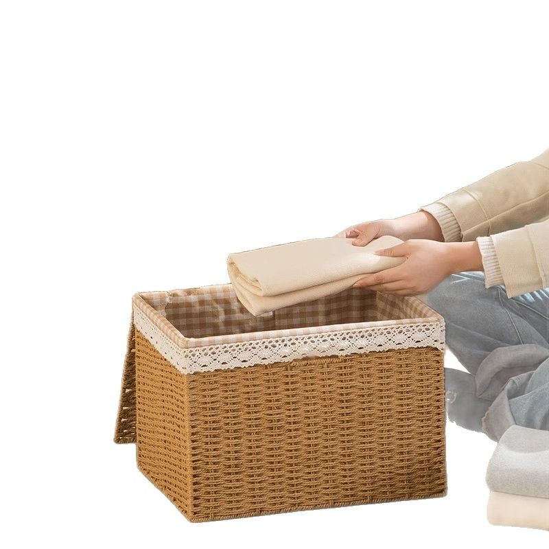 Household rattan-like woven storage box with lid
