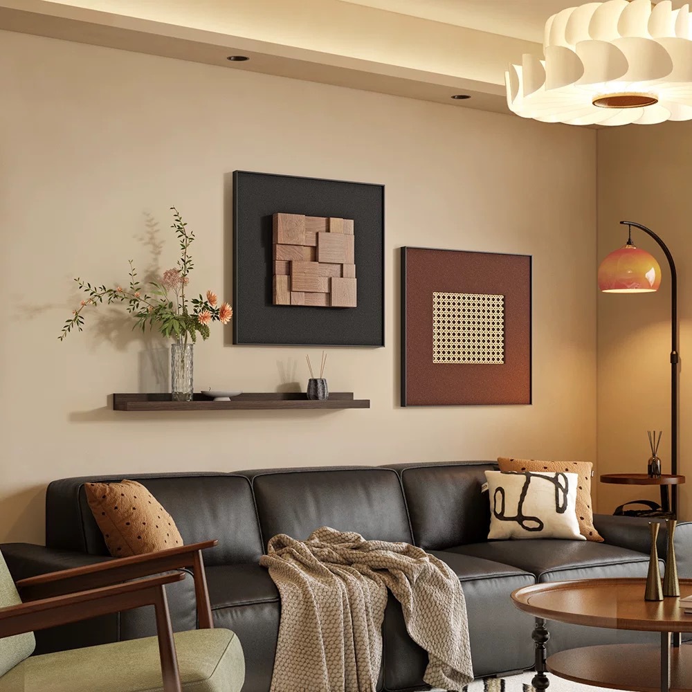 Three-dimensional walnut retro style living room decorative painting