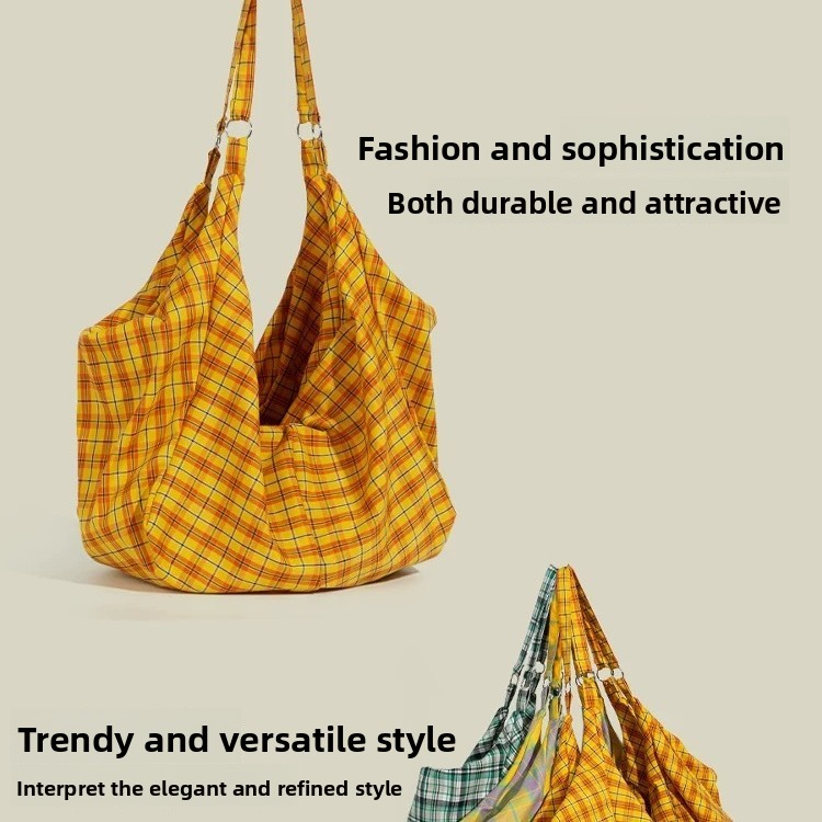 2025 Large Capacity Colorful Plaid Cloth Tote Bag