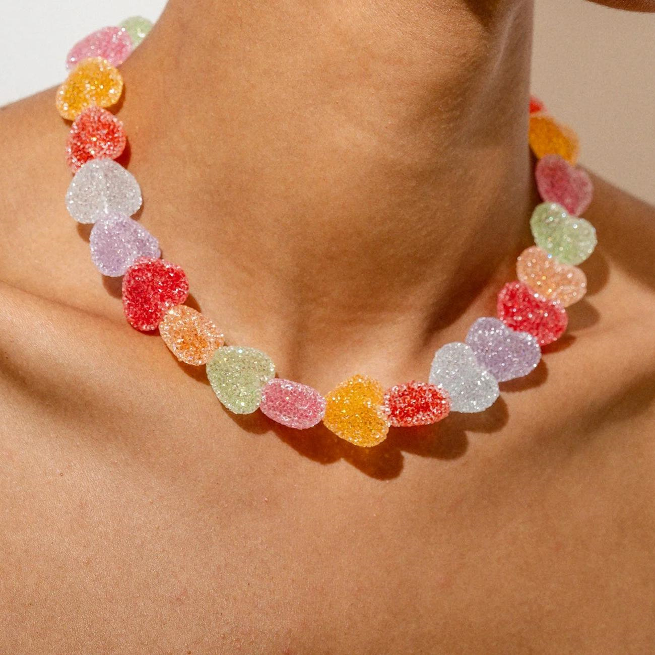 Design-inspired colorful candy heart resin necklace