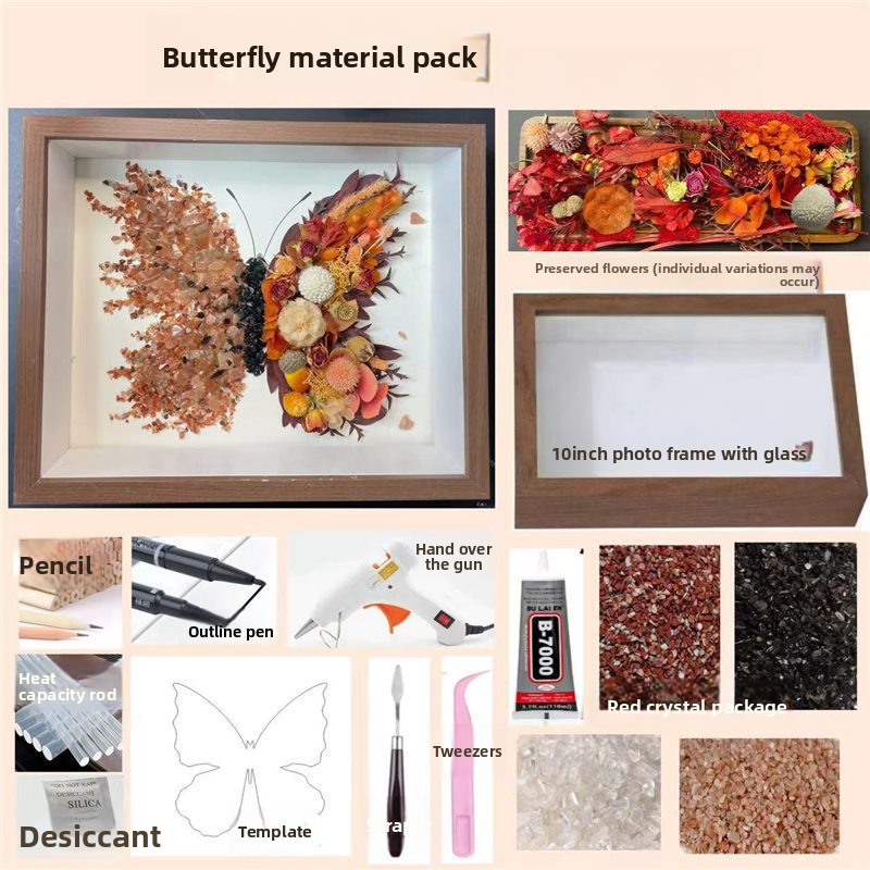 Creative Rose Plant Material Kit, Crystal Preserved Flower Butterfly Set DIY Materials