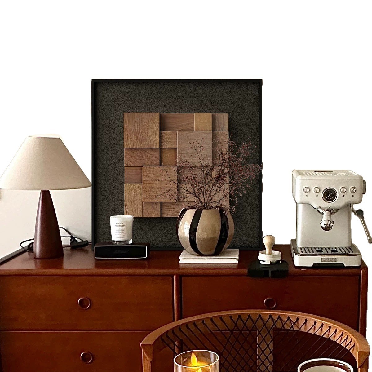 Three-dimensional walnut retro style living room decorative painting