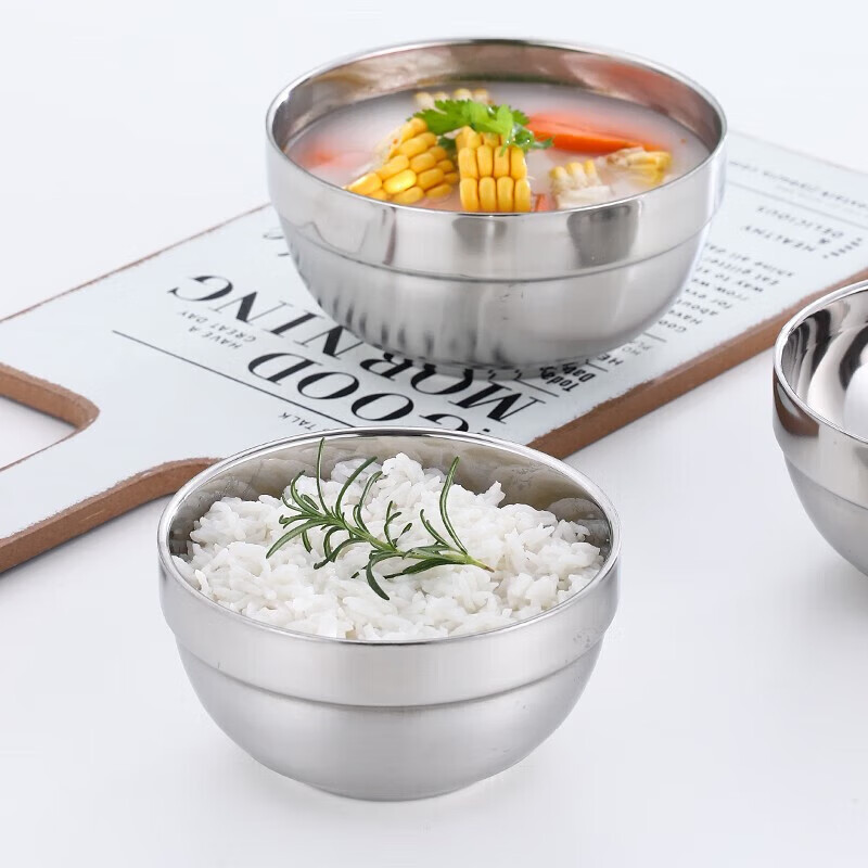 304 stainless steel bowl, double-layer stainless steel anti-scald bowl