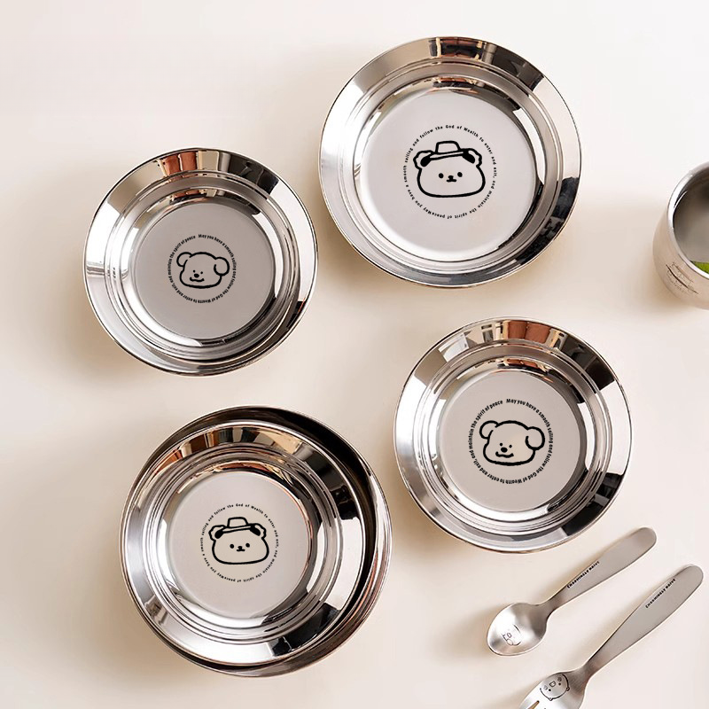 304 stainless steel disc, cute cartoon dinner plate, fruit plate, baby food supplement plate