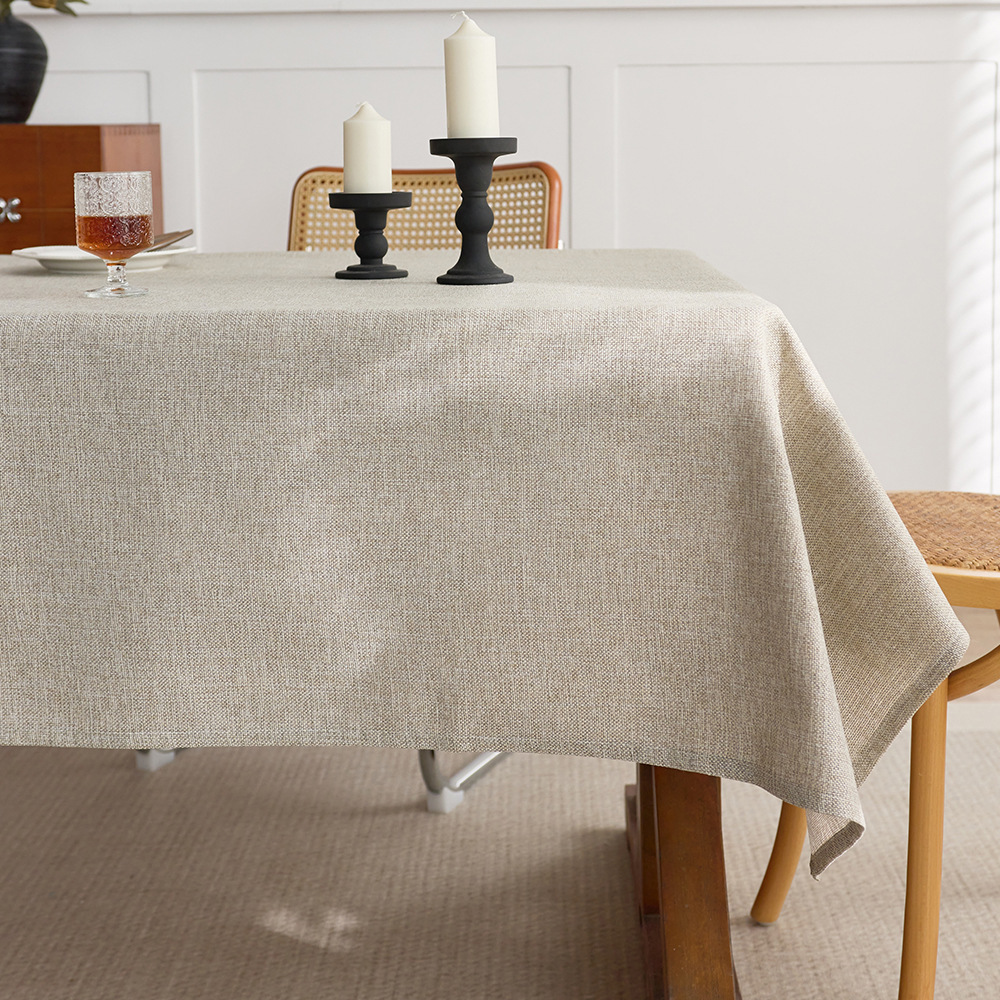 Cotton and linen style solid color tablecloth, rectangular dining table decorative cloth