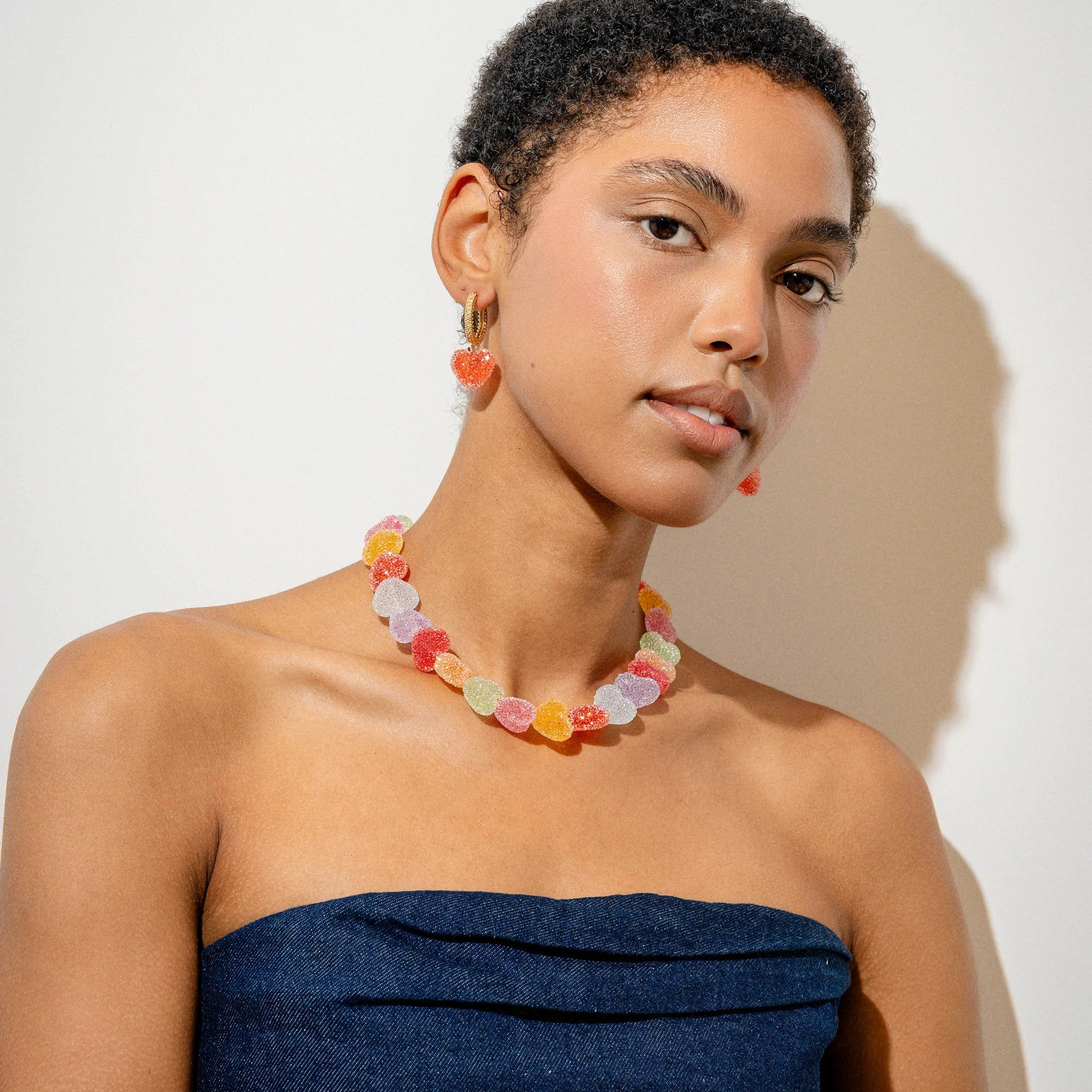 Design-inspired colorful candy heart resin necklace