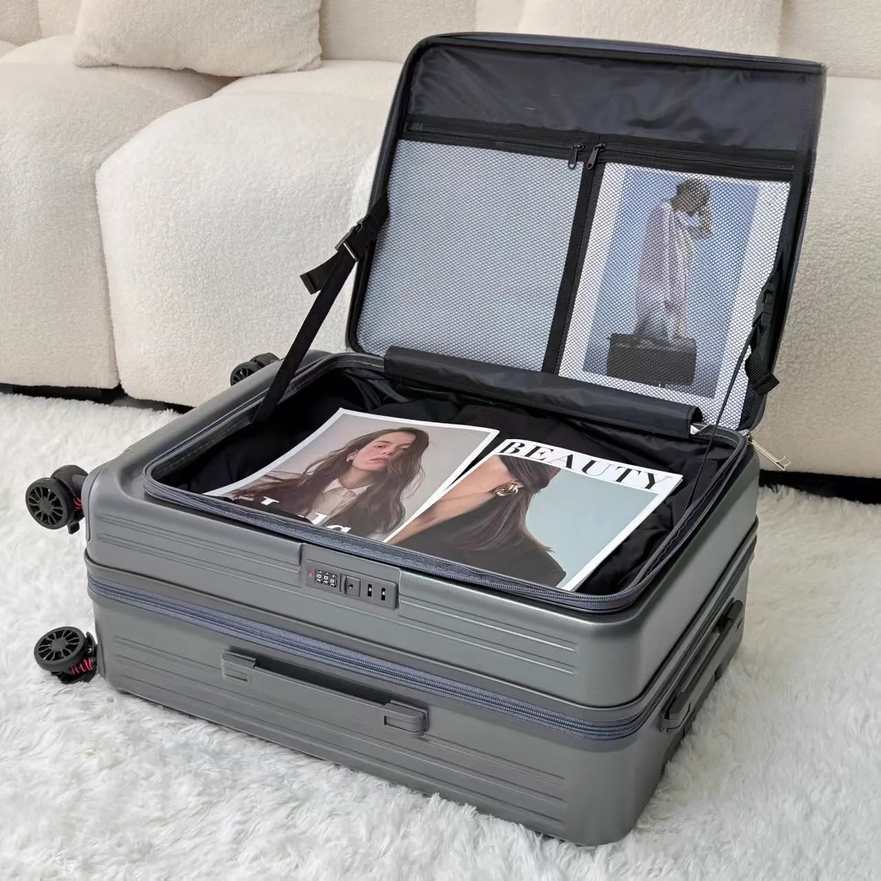 Side-opening expandable multi-functional trolley case