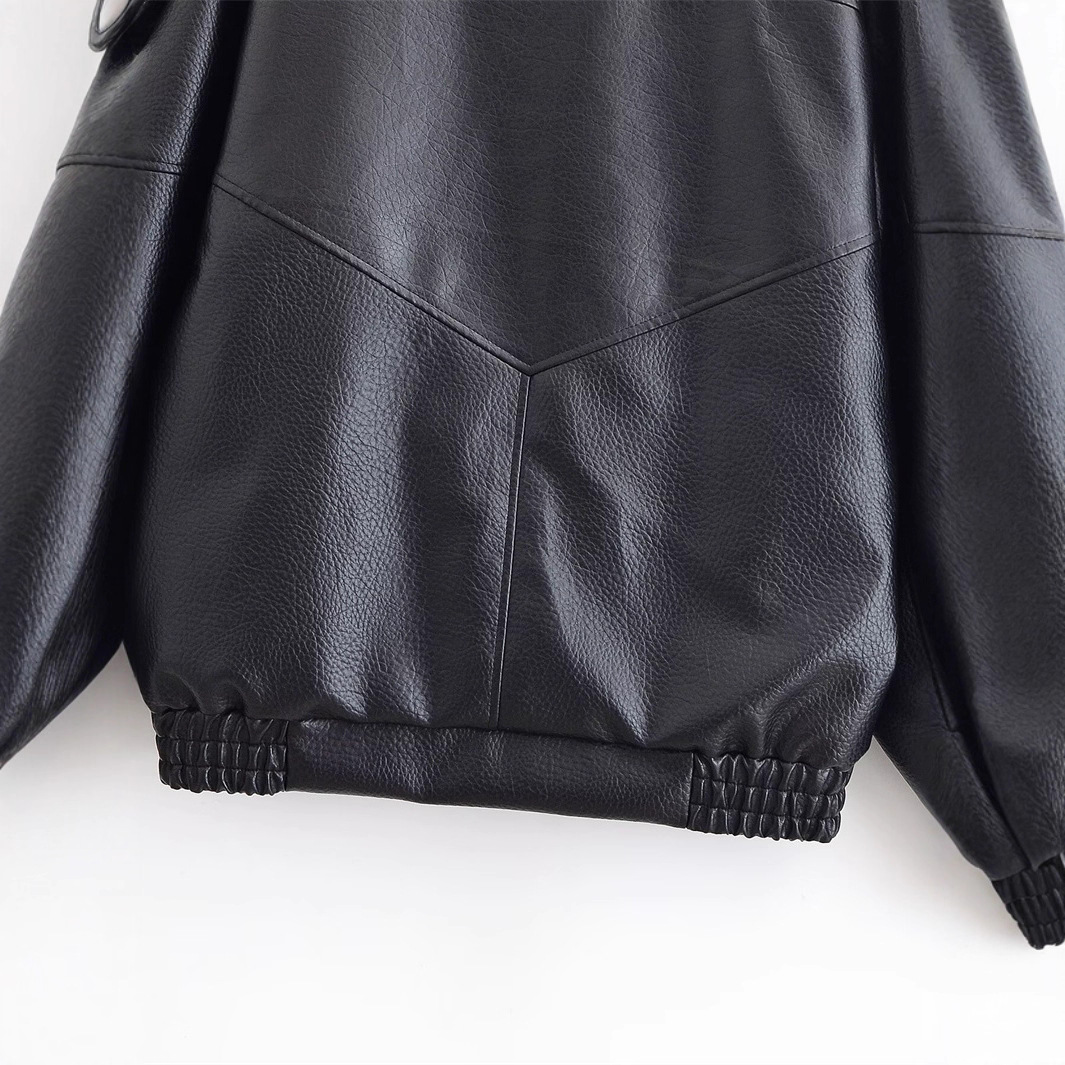 Vintage motorcycle-style leather jacket with a stand-up collar