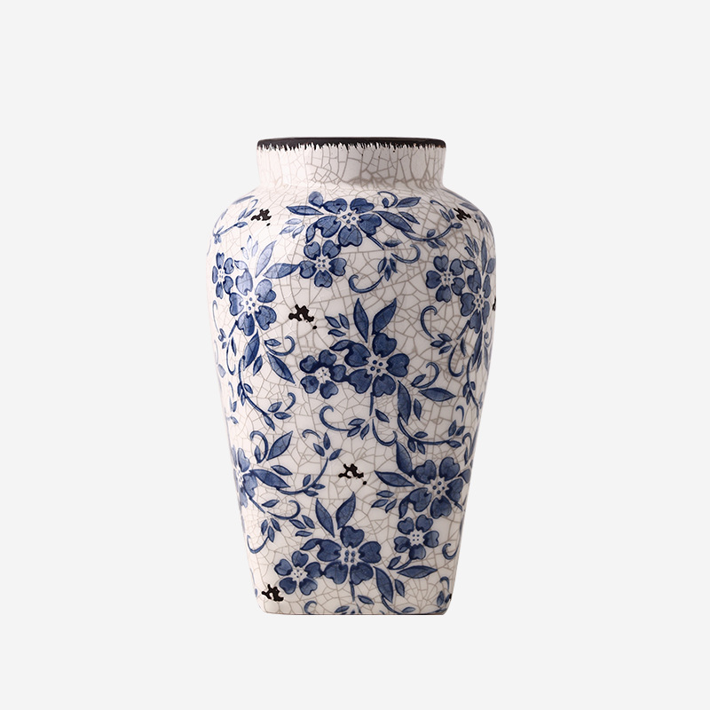 Vintage Chinese-style ice crackle blue and white porcelain vase
