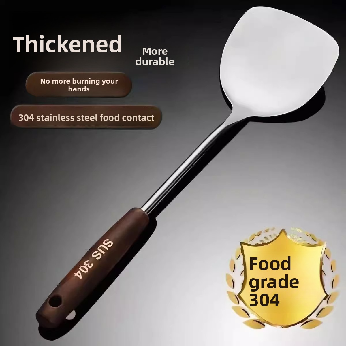 304 stainless steel household stir-fry shovel with extended handle spoon shovel