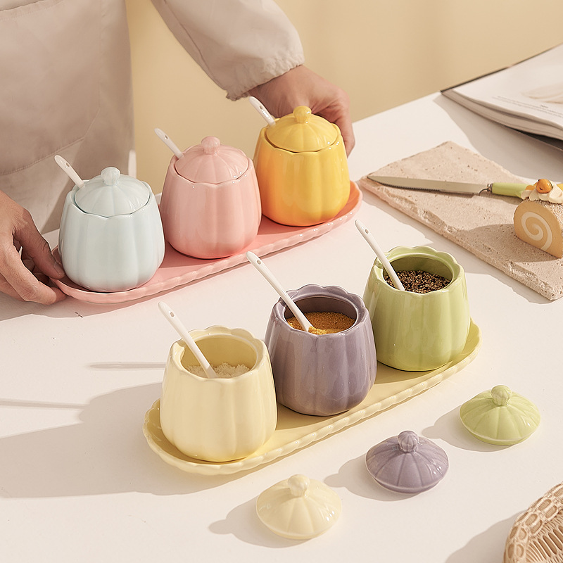 Ceramic seasoning jar set with three-color mix and match