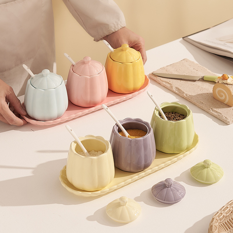Ceramic seasoning jar set with three-color mix and match
