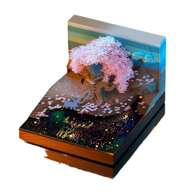 3D Stereo Sticky Note Cherry Blossom Tree Paper Carving