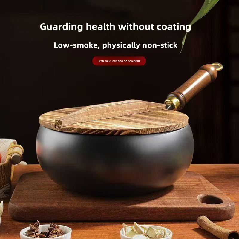 Big-bellied pot, purely hand-forged wok, non-coated and non-stick pan