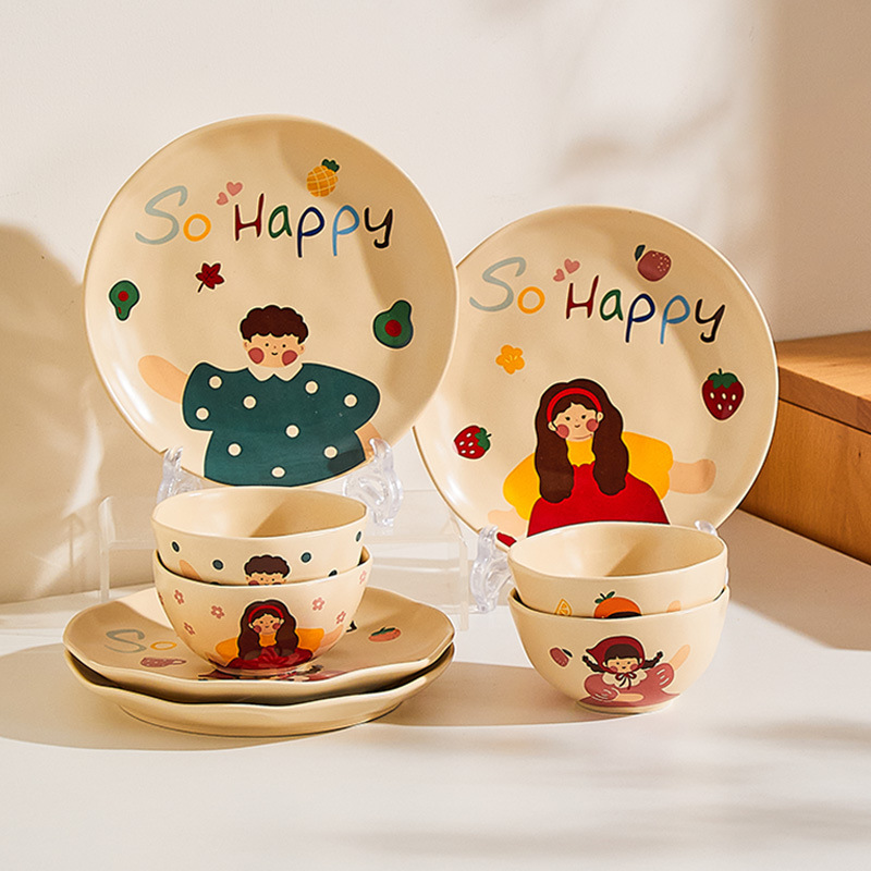 Cute ceramic bowl parent-child household set