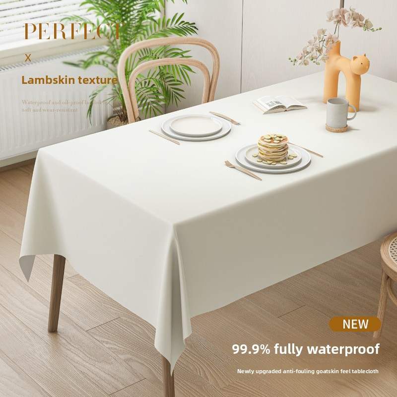 Cream Lambskin Tablecloth, Solid Color, Washable, Oil-proof and Waterproof Dining Table Cover