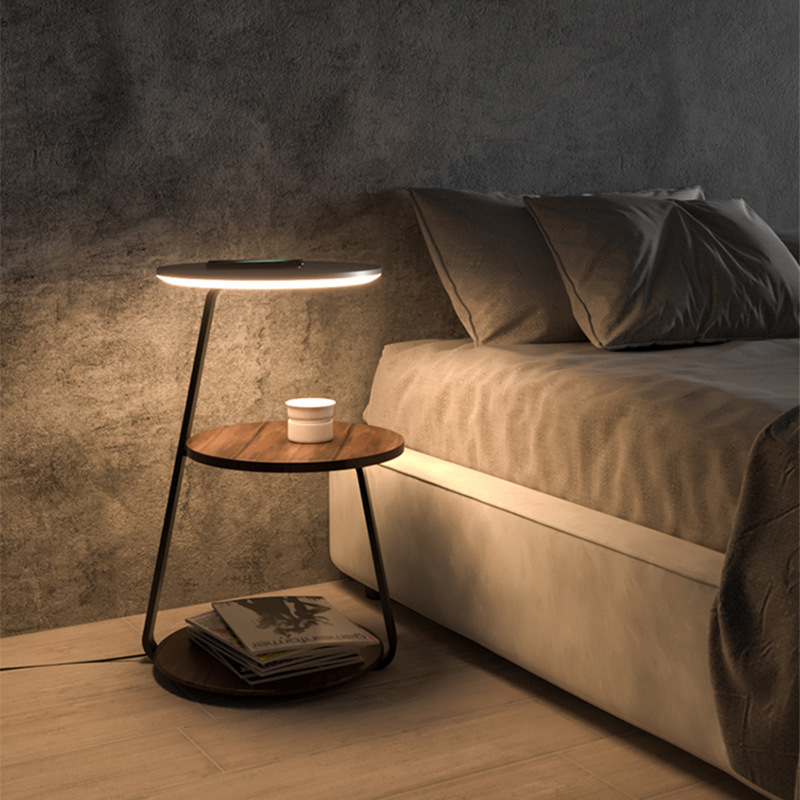 Creative floor lamp with wireless charging, beside the sofa, bedside table