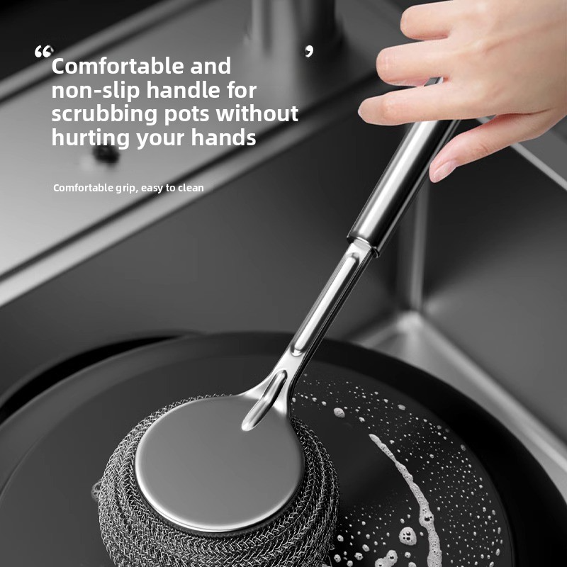 Stainless steel pot brush, long-handled pot cleaning brush specially for kitchen use