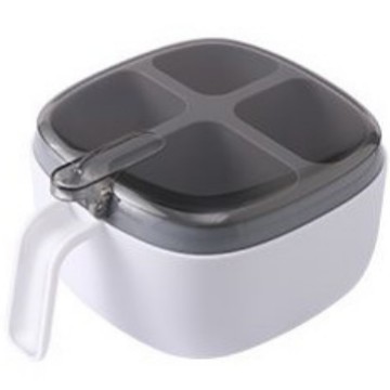 Press-type four-compartment condiment box with transparent lid and spoon