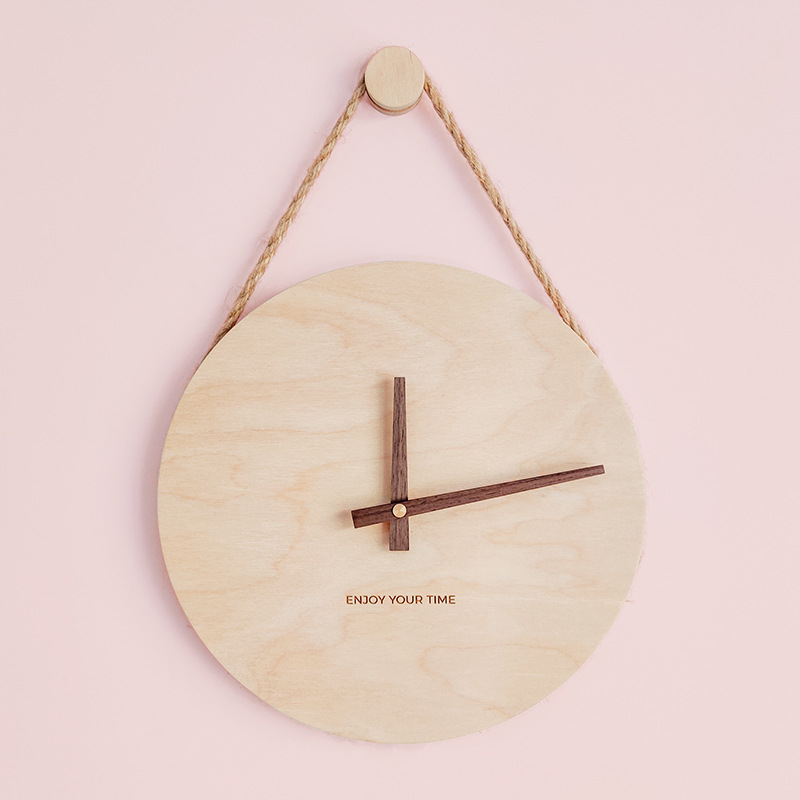 Wooden hanging rope creative wall clock