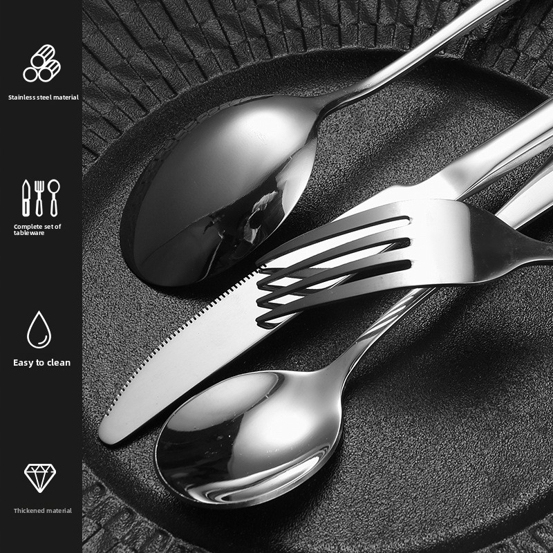 Stainless steel thickened knife, fork and spoon tableware