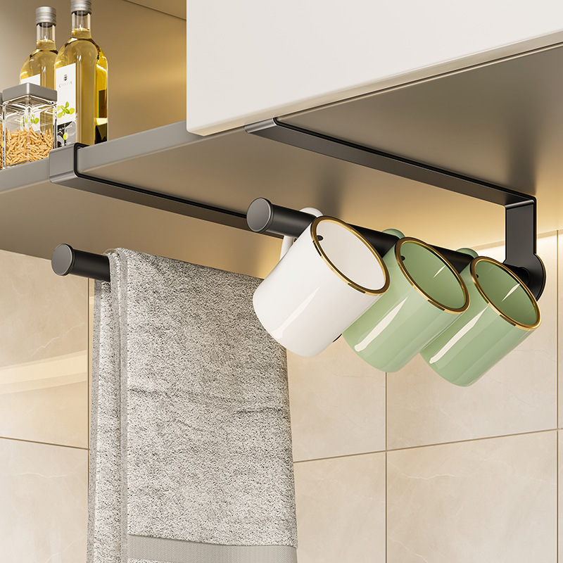 Punch-free cabinet paper holder for kitchen paper towel rack