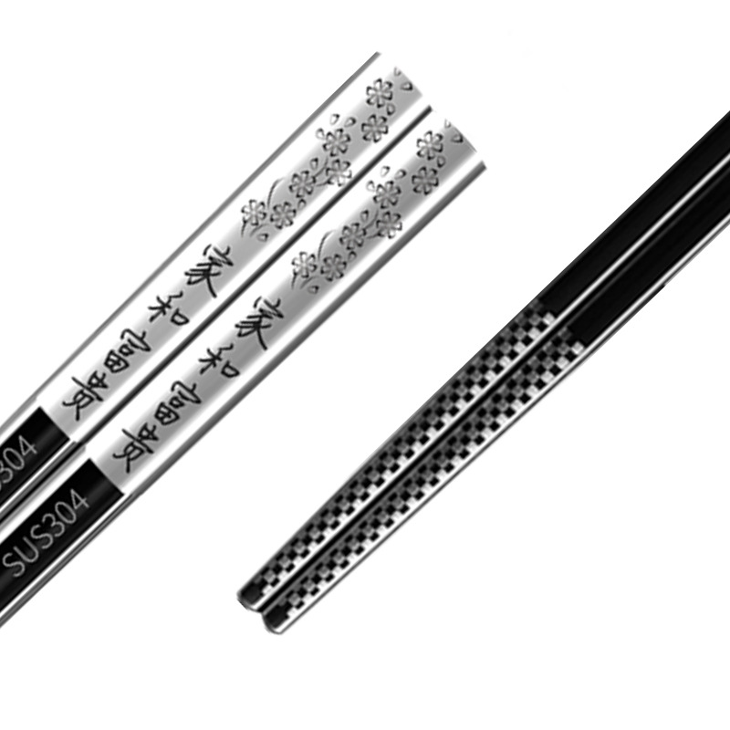 304 square stainless steel chopsticks, laser anti-slip, anti-scald and anti-rolling tableware