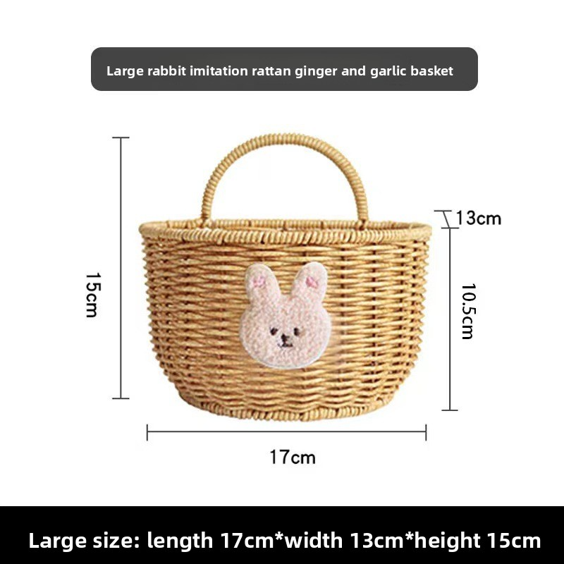 Wall-mounted rattan-like woven basket for storing green onions, ginger, and garlic in the kitchen