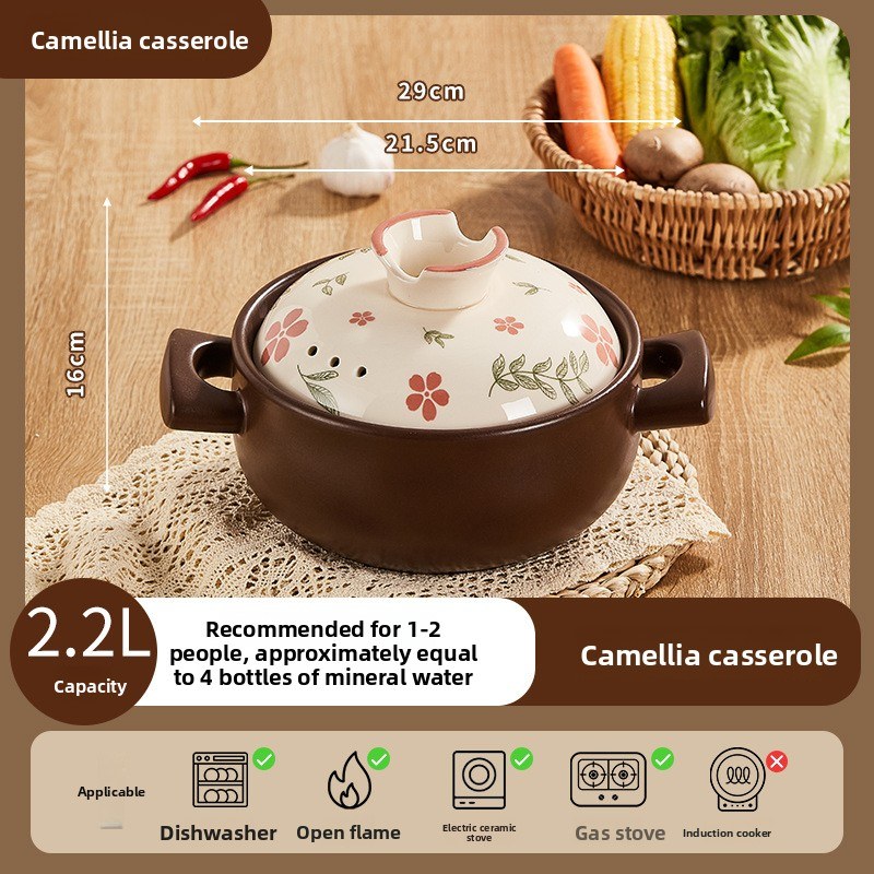 Clay pot stew pot for home use, gas stove compatible, high-temperature resistant ceramic soup pot, specially designed for gas stove open flame use