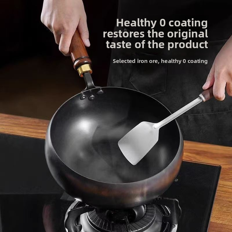 Big-bellied pot, purely hand-forged wok, non-coated and non-stick pan