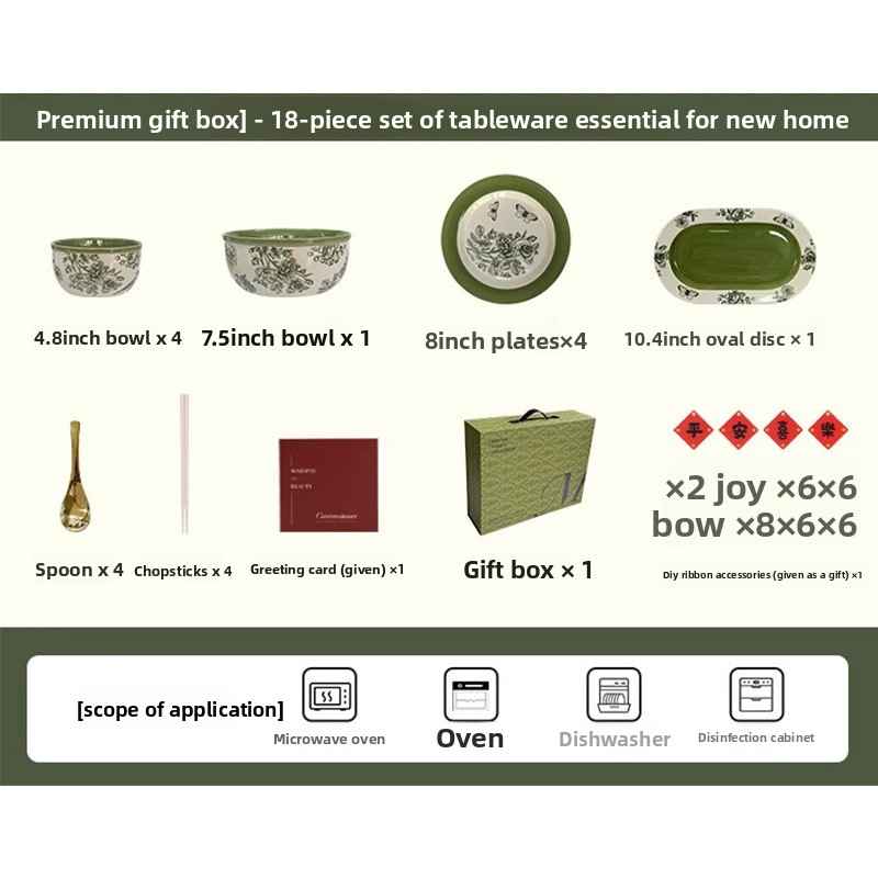 Dark Green Ceramic Bowl and Plate Set Gift Box