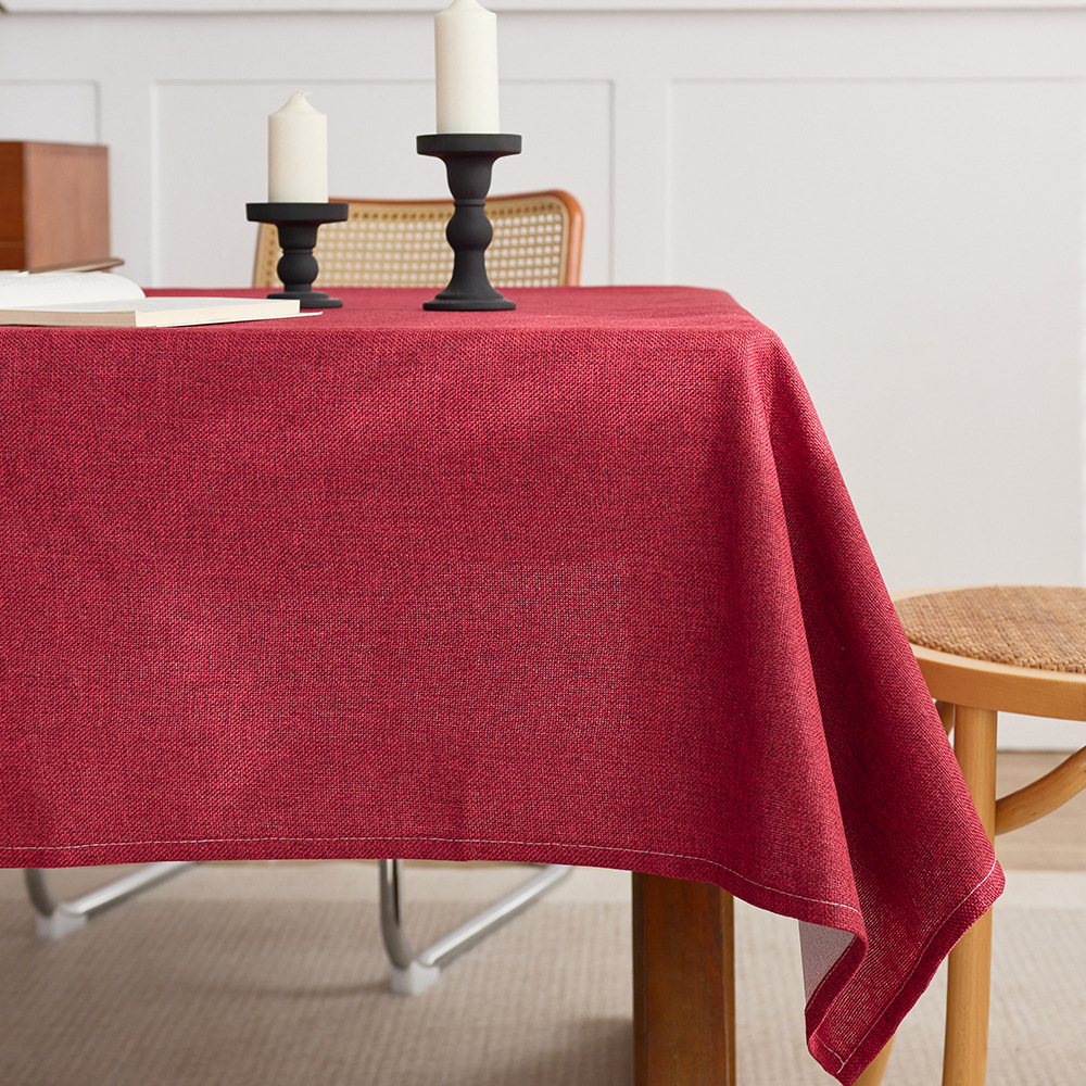 Cotton and linen style solid color tablecloth, rectangular dining table decorative cloth