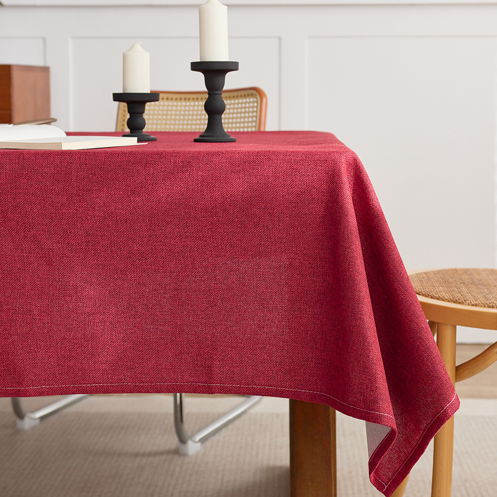 Cotton and linen style solid color tablecloth, rectangular dining table decorative cloth