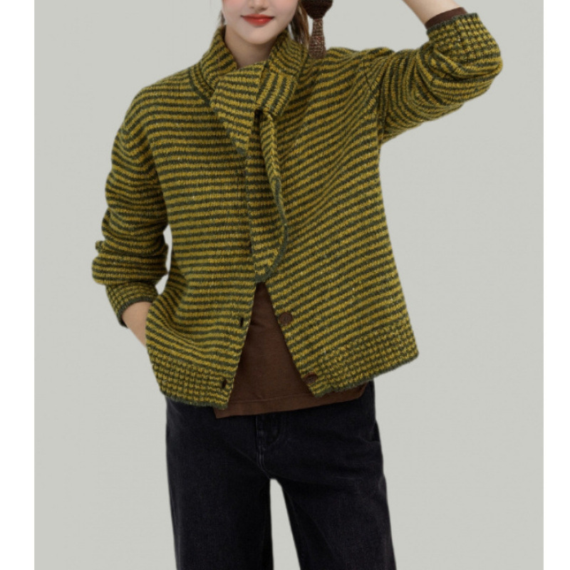 2025 Autumn/Winter New Striped Scarf Sweater Cardigan