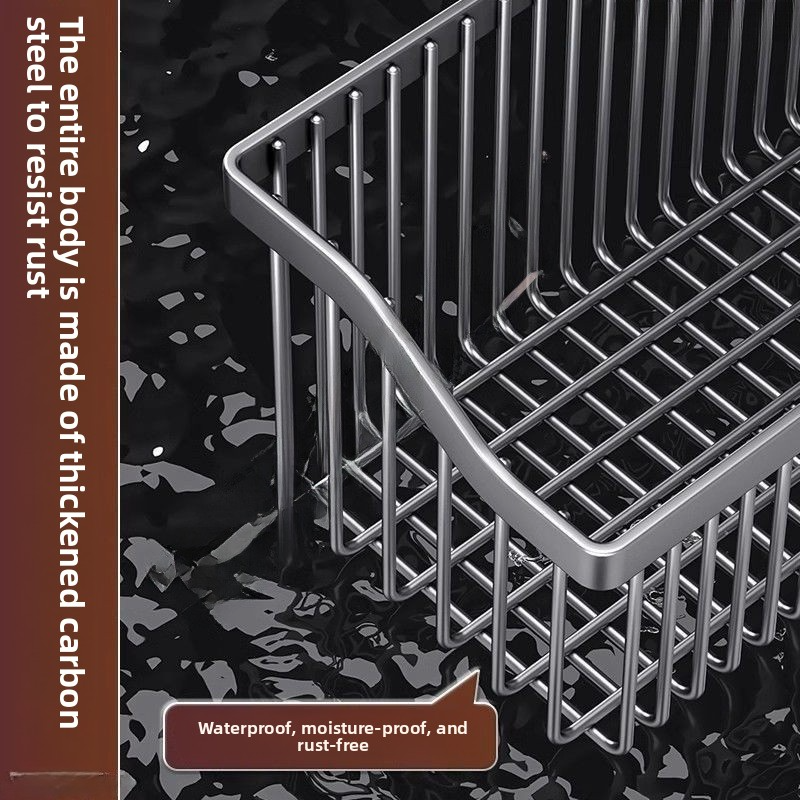 Gunmetal gray kitchen shelf - a hole-free wall-mounted basket for storing green onions, ginger, and garlic