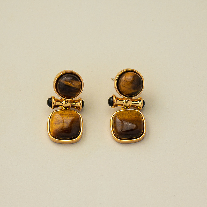 S925 Silver Needle Natural Tiger's Eye Earrings