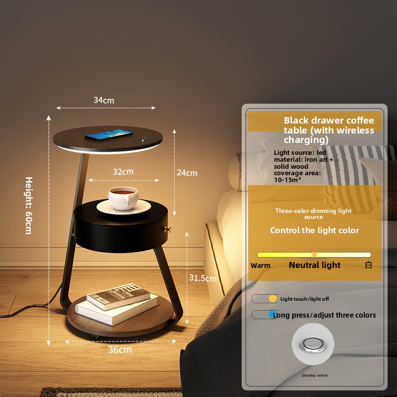 Creative floor lamp with wireless charging, beside the sofa, bedside table