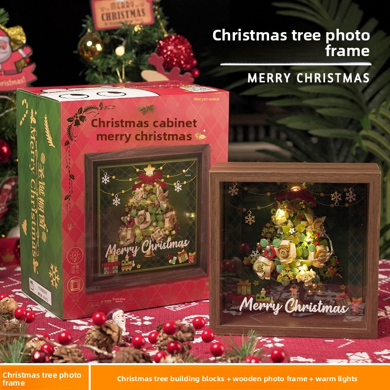 Christmas tree window wooden photo frame building block assembly toy desktop decoration