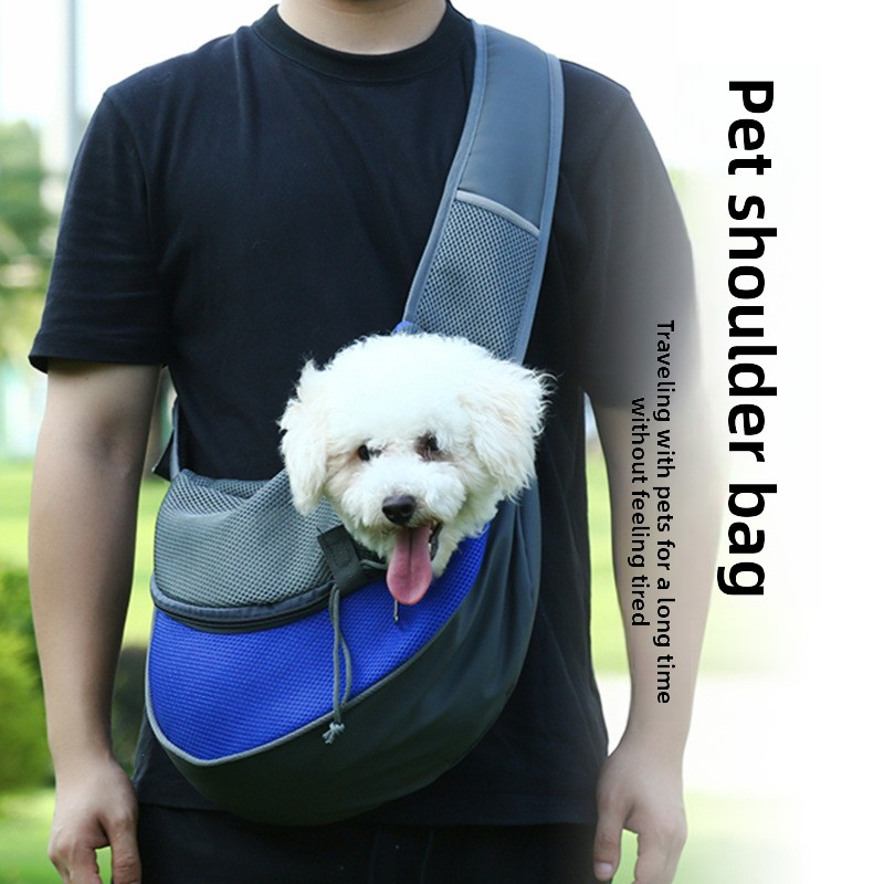 Crossbody pet bag for outdoor use, portable with breathable mesh