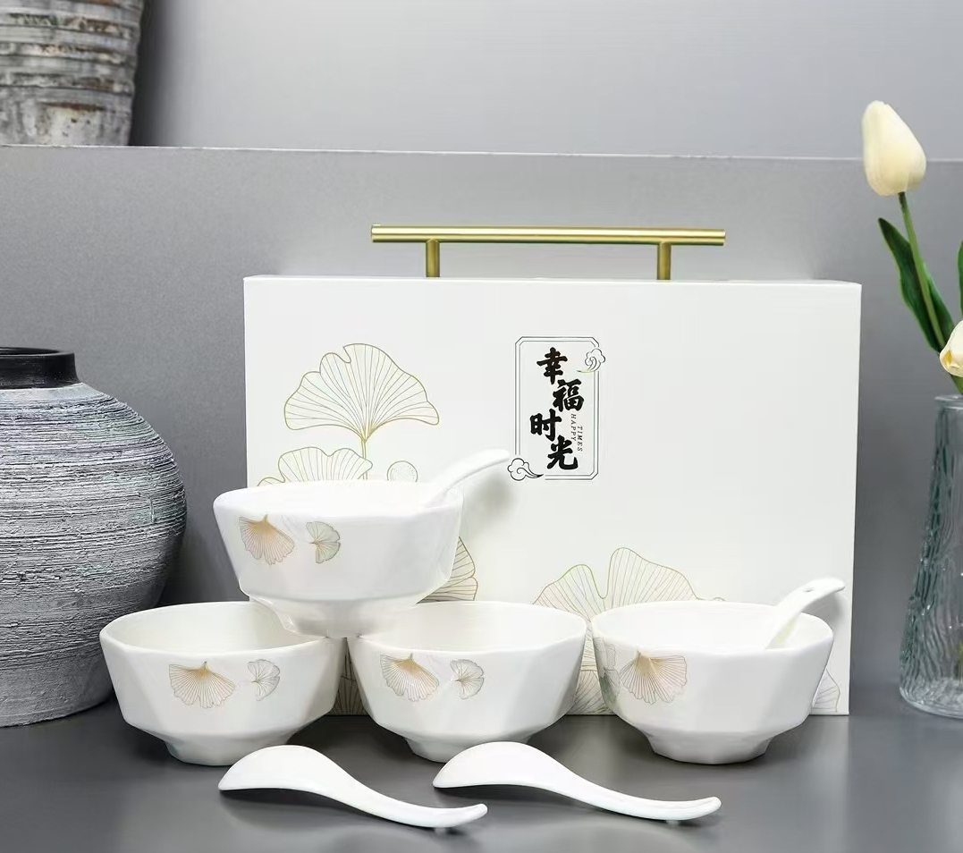 Happy Time Eight-Piece Ceramic Tableware Gift Box Set
