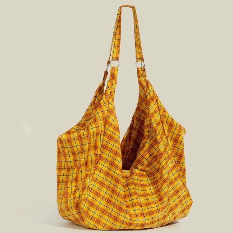 2025 Large Capacity Colorful Plaid Cloth Tote Bag
